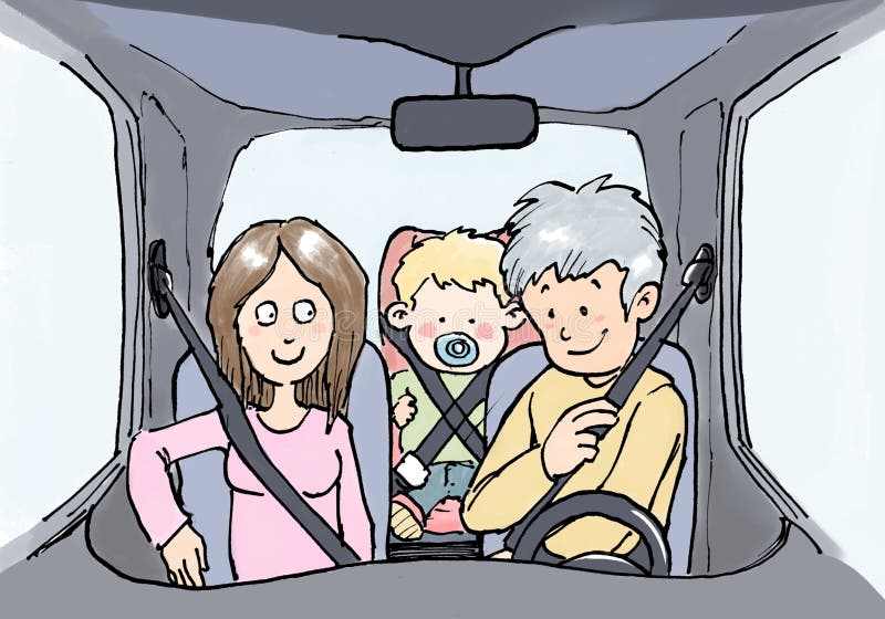 Family with Children in Car with Safety Belt Stock Illustration -  Illustration of bambino, seat: 100109955