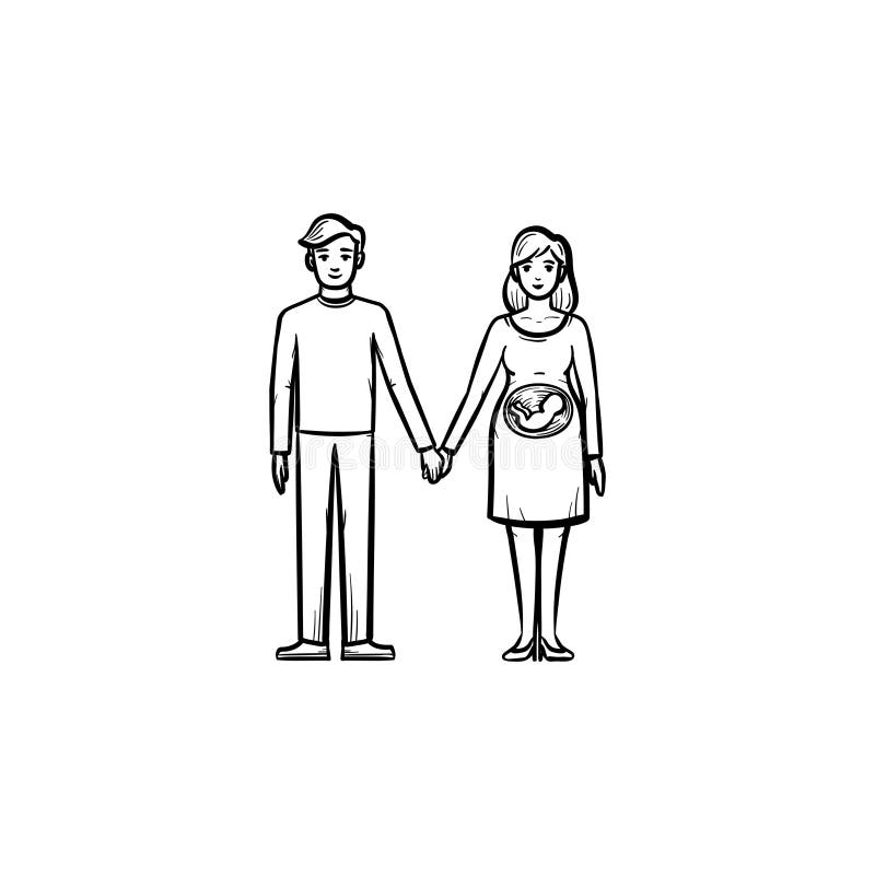 Premium Vector  Drawing of loving couple waiting for baby young husband  touching pregnant wife belly single line art style