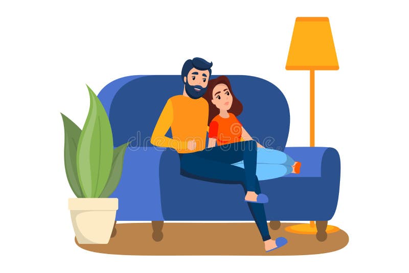 Family couple sitting at home on couch royalty free illustration Family couple sitting at home on couch royalty free illustration