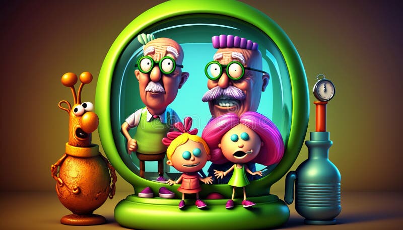 3D Cartoon Colorful Crazy Family. AI generative. Stock Photo