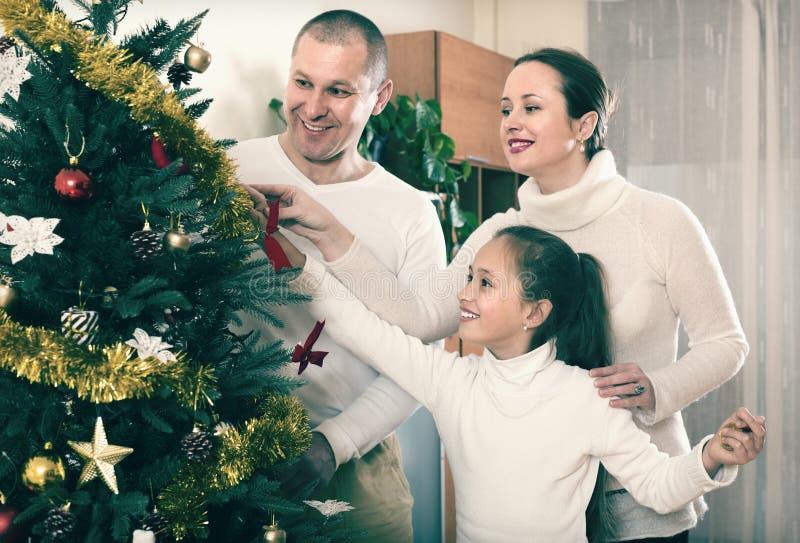 Family Decorating Christmas Tree Stock Image - Image of portrait, baby ...