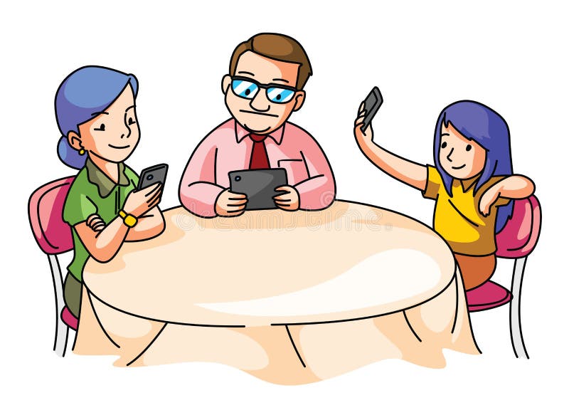 Family at the Dining Table with Gadget Stock Vector Illustration of
