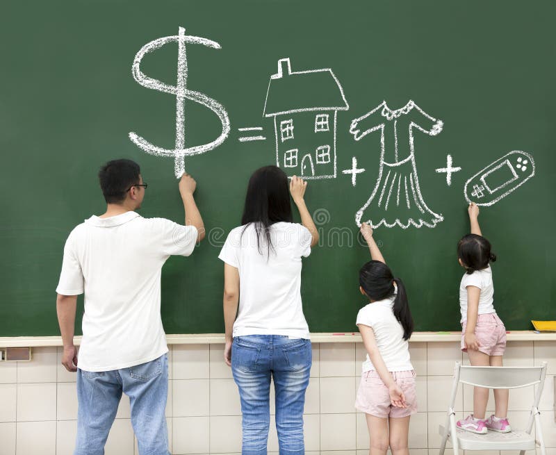 Family drawing money house clothes and video game stock image Family drawing money house clothes and video game stock image