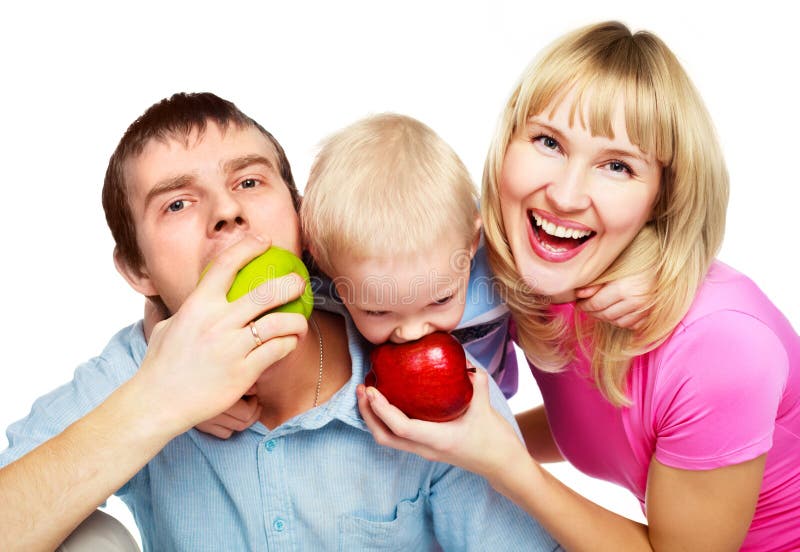 Family eating apples