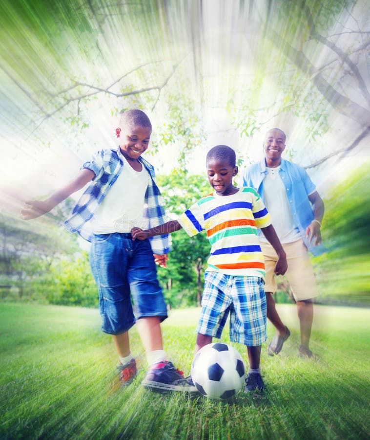 Family Father Son Bonding Sports Soccer Concept