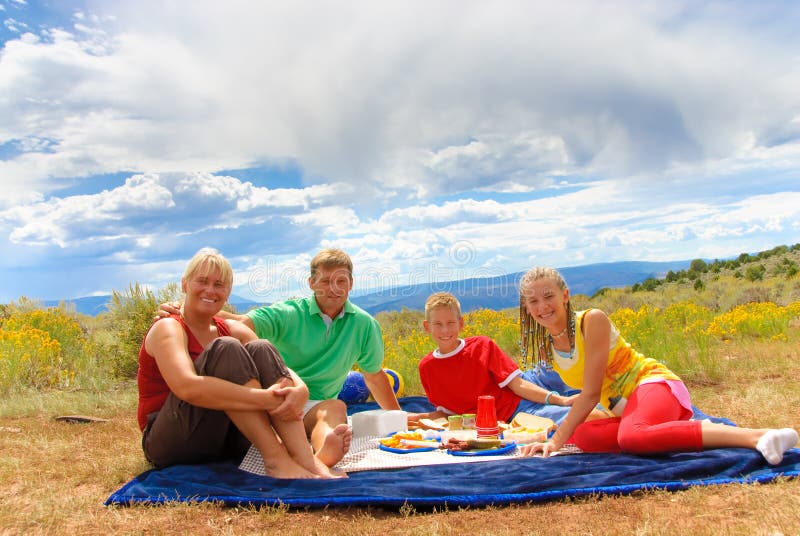 First family picnic in Colorado Rockies. First family picnic in Colorado Rockies