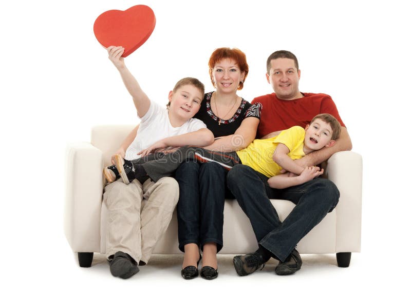 Family of four on a sofa