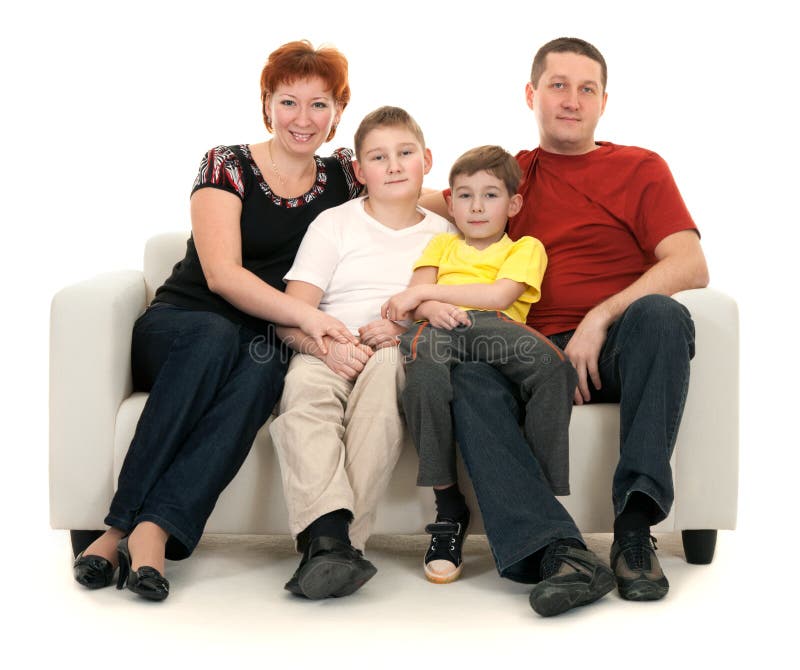 Family of four on a sofa