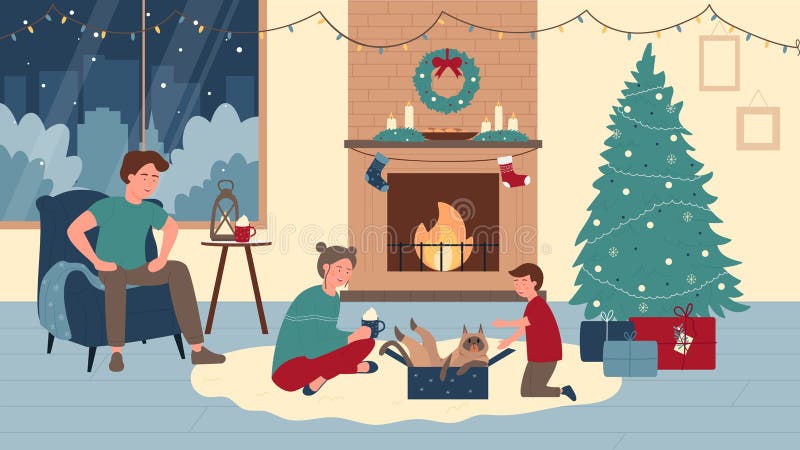 Family happy people at home in Christmas winter holiday