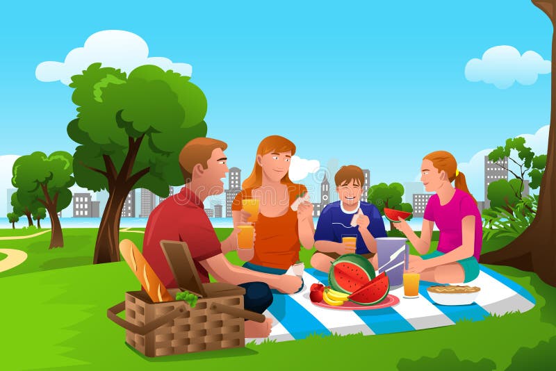 Family Having a Picnic in the Park Stock Vector Illustration of