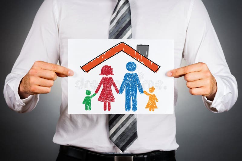 Colorful drawing of a family under the home roof. Colorful drawing of a family under the home roof.