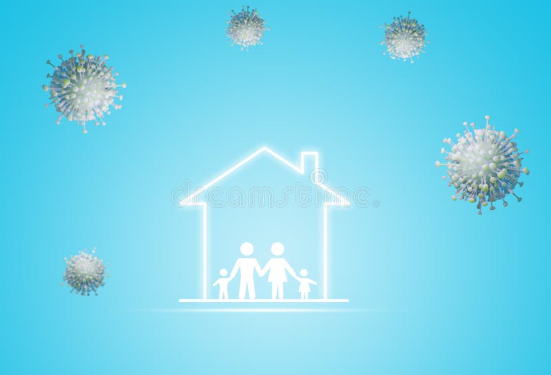 Family icons stay in home to quarantine and protect corona virus, .