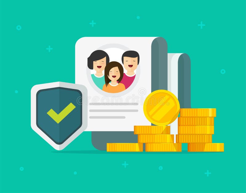 Family insurance financial coverage or money life care secure protection guard shield vector flat, concept of household vector illustration