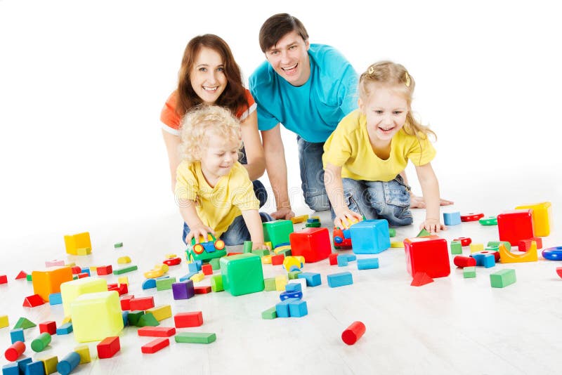 Family With Kids Playing Toys Blocks Stock Photo Image of active