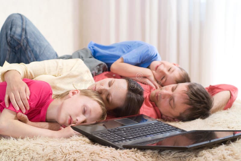 Family with a laptop