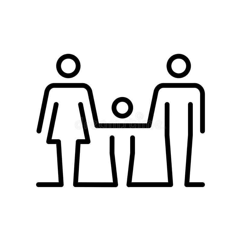 Familia línea icono, describir, lineal estilo pictograma en blanco.