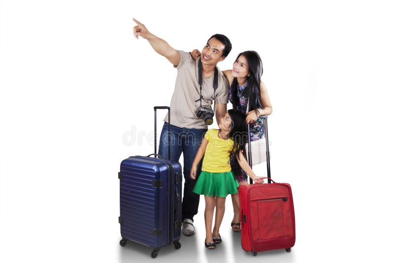 Family with Luggage Looking Copyspace Stock Image - Image of holiday ...