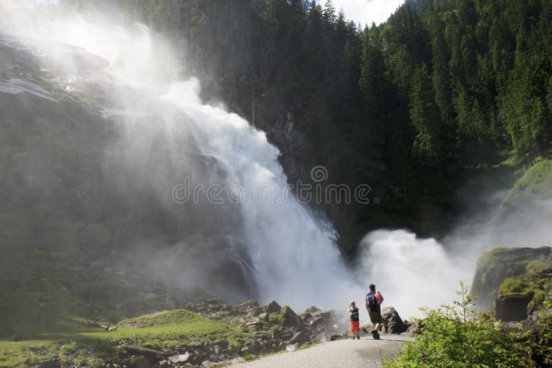 Family near Krimml Waterfalls in Austria