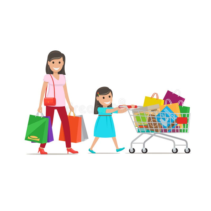 Family Out on Shopping Illustration. Shopping Set Stock Vector ...