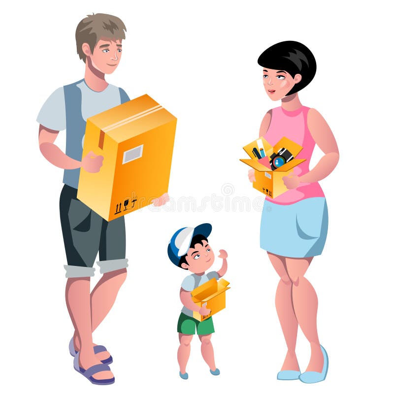 Family packing their stuff and prepare for relocation. royalty free illustration Family packing their stuff and prepare for relocation. royalty free illustration