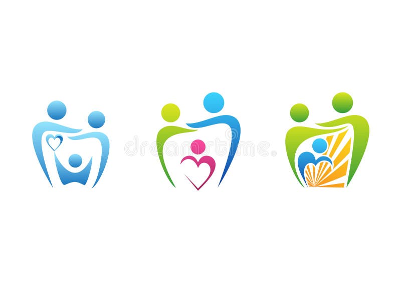 family, parenting, dental care logo, dentist health education symbol, family illustration icon set design vector