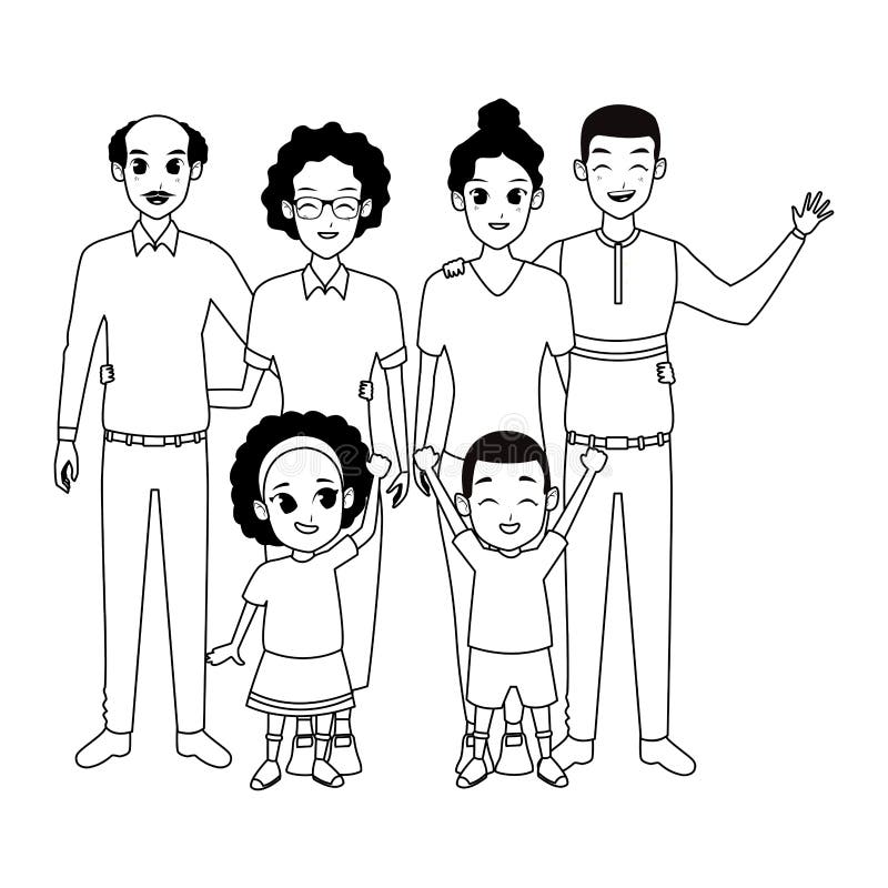 Family Parents and Childrens Cartoons in Black and White Stock Vector -  Illustration of familiar, hair: 153418112