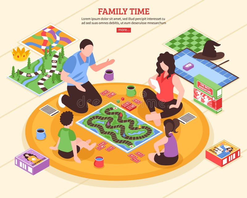 Board Games Family Isometric Illustration