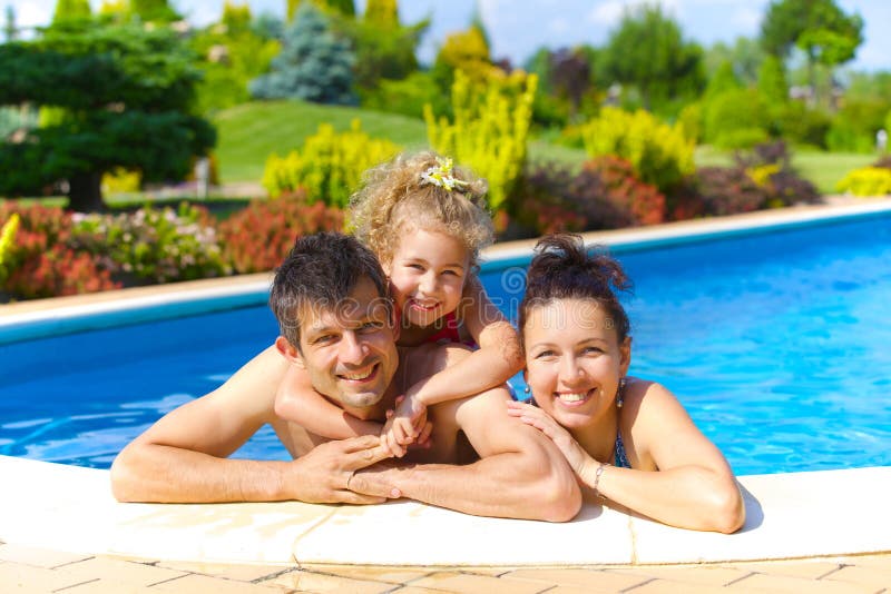 Family in the pool