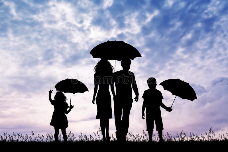 Family in the Rain at Sunset Stock Illustration Illustration of cold