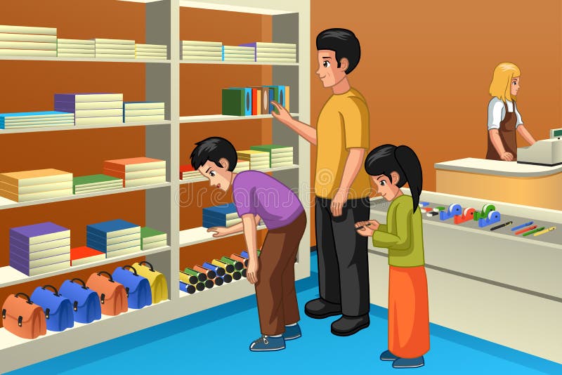 Family Shopping for Back To School Illustration Stock Vector