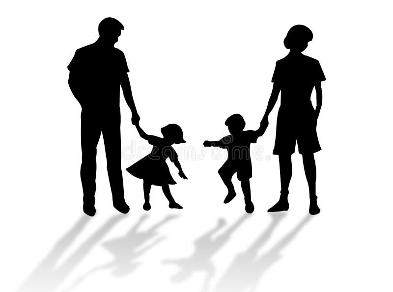 Famiglia felice silhouette contro uno sfondo bianco.