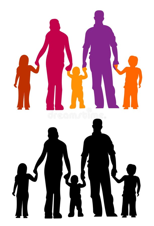 Family Silhouettes Parents And Children Vector Illustraion People Stock Illustration Illustration Of People Cheerful
