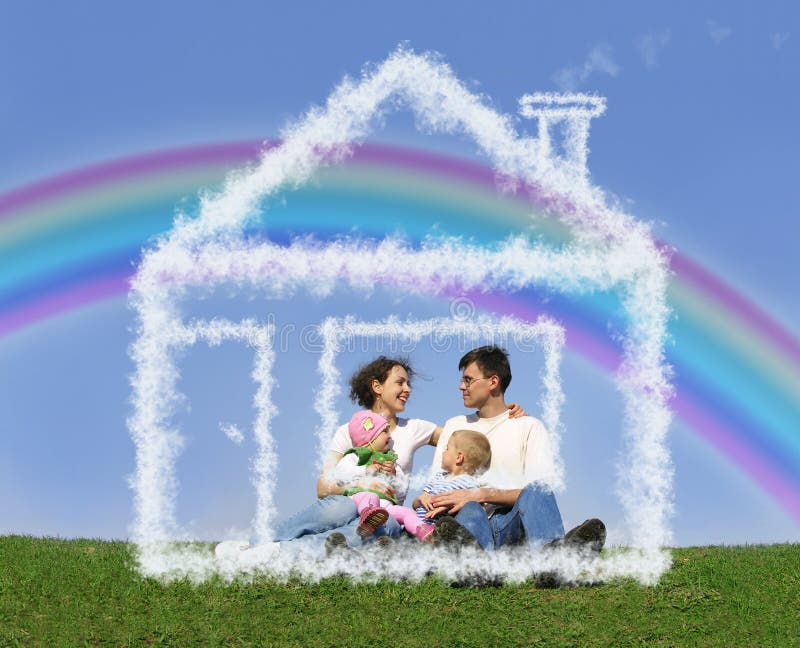 Collage Dream Family House Rainbow Sitting Stock Photos Free
