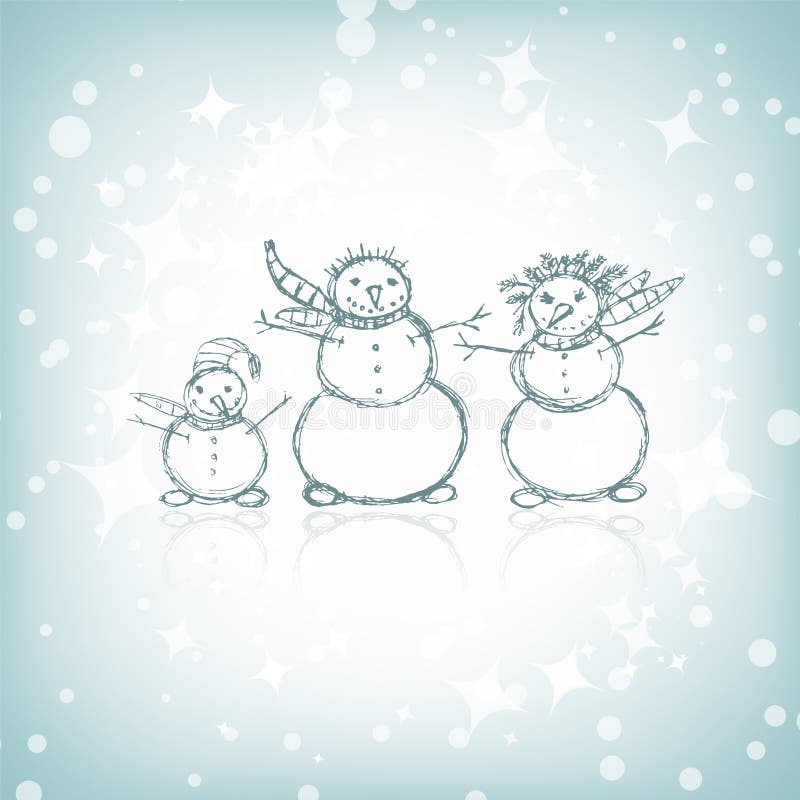 Family of snowmen, christmas sketch stock illustration Family of snowmen, christmas sketch stock illustration