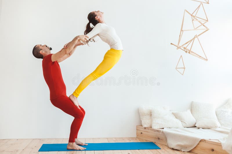 Man and Woman Paired Family Yoga Asana Gymnastics Fitness Stock Image -  Image of exercise, caucasian: 213073691