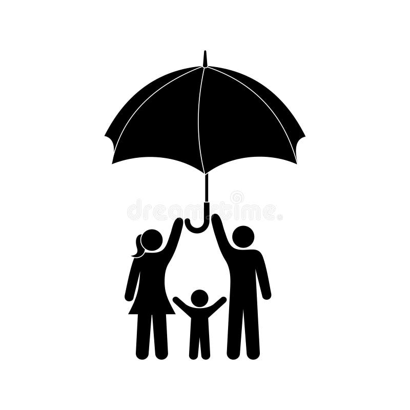 Family Stands Under an Umbrella, Stick Figure Man Stock Vector ...