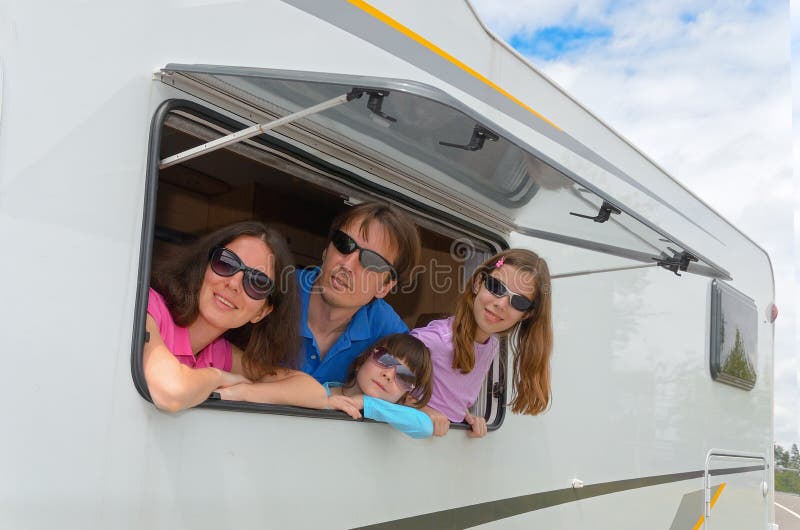 Family Vacation Travel RV, Holiday Trip In Motorhome Stock 