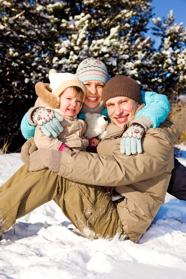 Family in winter park