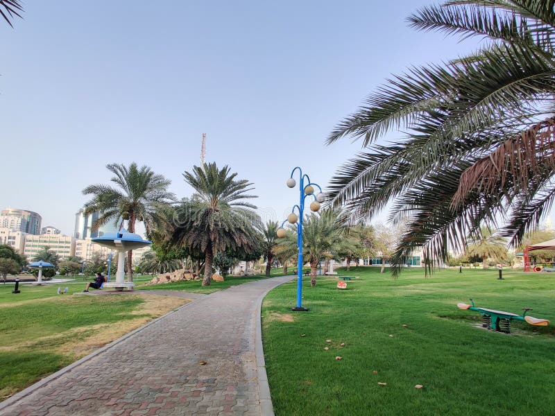 Famous Abu Dhabi City Corniche Park, UAE - Beautiful Modern Park Scene ...