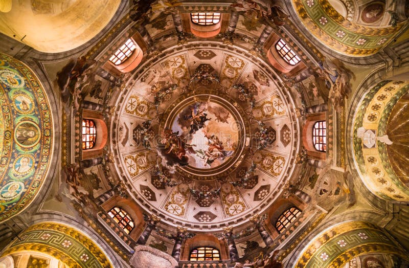 Interior view of famous Basilica di San Vitale, one of the most important examples of early Christian Byzantine art in western Europe, in Ravenna, region of Emilia-Romagna, Italy. Interior view of famous Basilica di San Vitale, one of the most important examples of early Christian Byzantine art in western Europe, in Ravenna, region of Emilia-Romagna, Italy.