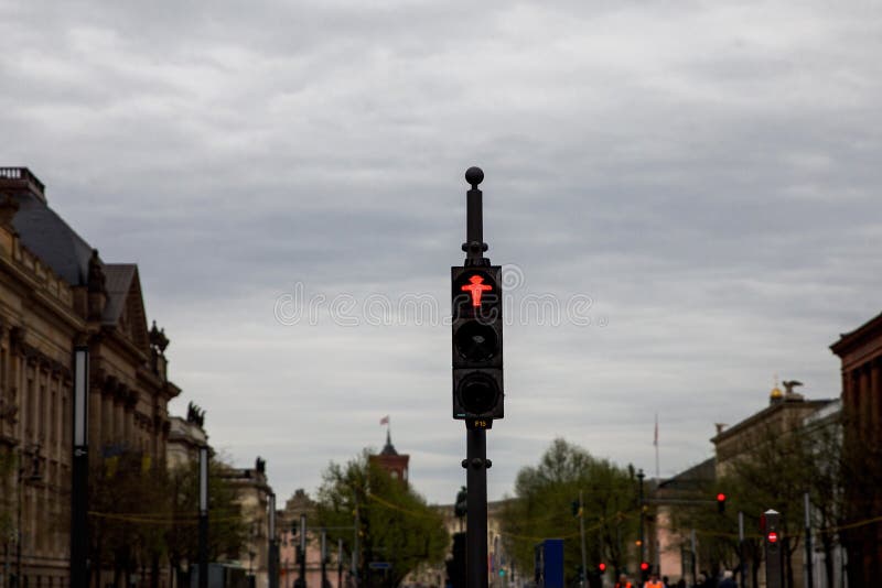 The Famous Berlin Traffic Light Turns Red Stock Image Image of