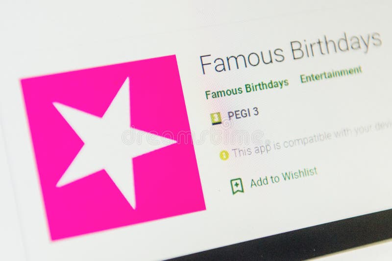 Famous Birthdays App Icon. Selective focus. Image of Famous Birthdays app icon loaded on a laptop screen in web browser stock image Famous Birthdays App Icon. Selective focus. Image of Famous Birthdays app icon loaded on a laptop screen in web browser stock image