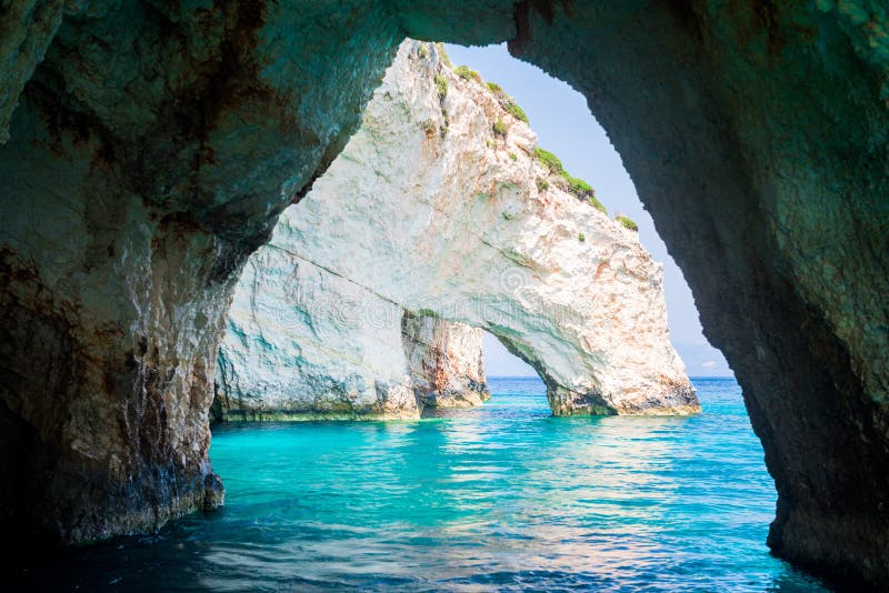 The Famous Blue Caves in Zakynthos Island Stock Photo Image of famous