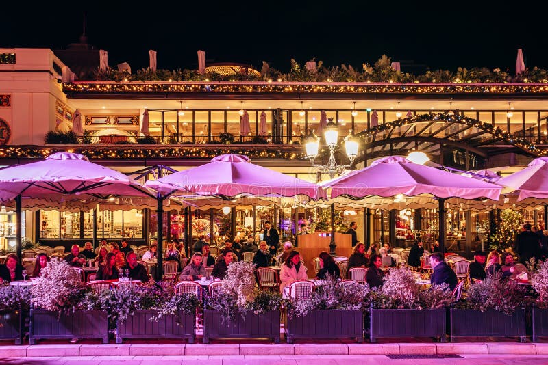 The famous Cafe de Paris before Christmas, in Monte Carlo, Monaco