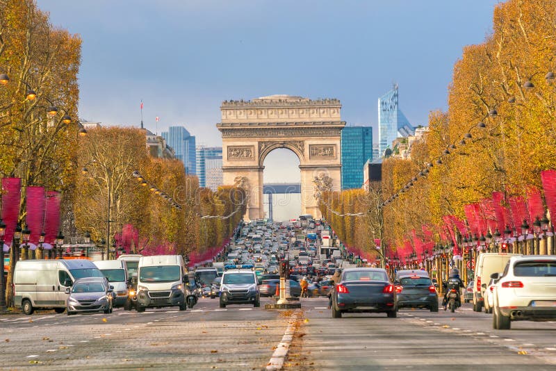 Famous Champs-Elysees and Arc De Triomphe in Paris Stock Photo - Image ...