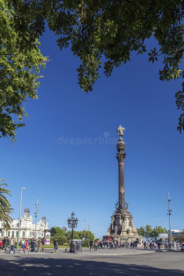 Famous Columbus Monument Landmark In Central Barcelona