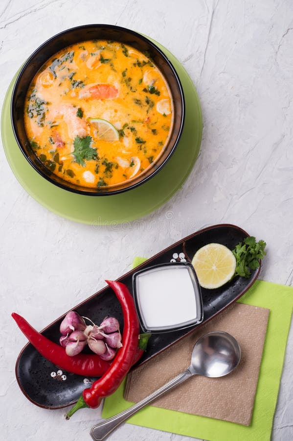 Famous Delicious Thai Tom Yum Spicy Soup with Shrimps and Coconut Milk ...