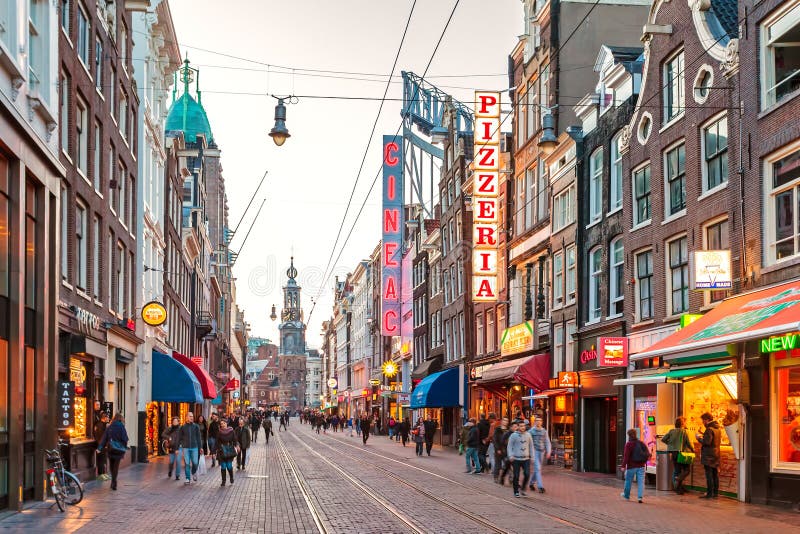 The Famous Dutch Shopping Street Reguliersbreestraat in Amsterdam, the