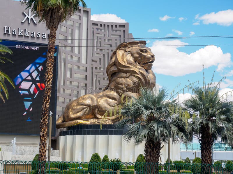 The famous, giant golden lion outside the MGM Grand Hotel and Casino on the Las Vegas strip stock image The famous, giant golden lion outside the MGM Grand Hotel and Casino on the Las Vegas strip stock image