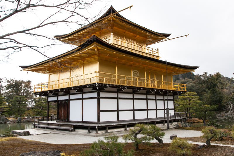 Famous golden pavilion at Kinkakuji temple , Kyoto, Japan